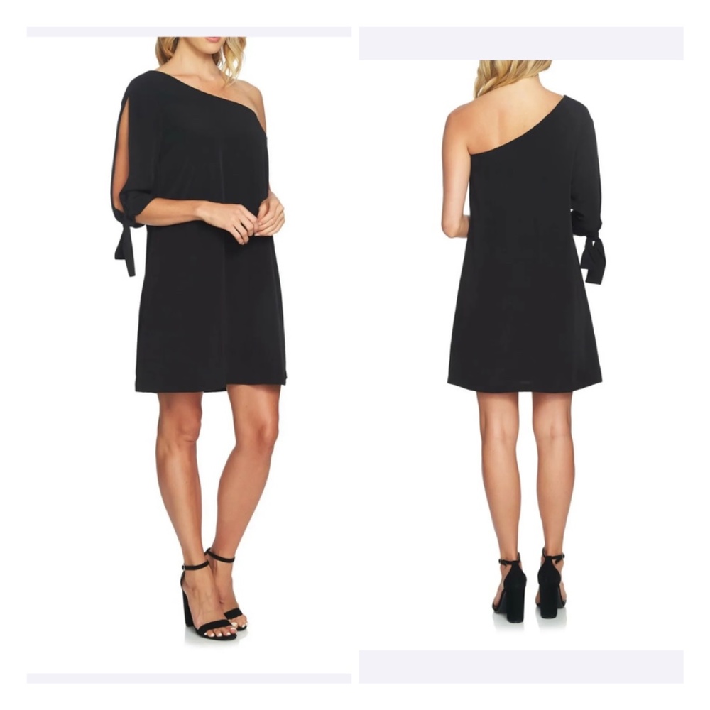 CECE Shift Dress 12 Black One Sleeve Silky Washable